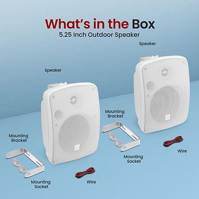 Pyle PDWR54BTW 5.25” Indoor/Outdoor Waterproof Bluetooth Speaker System - White