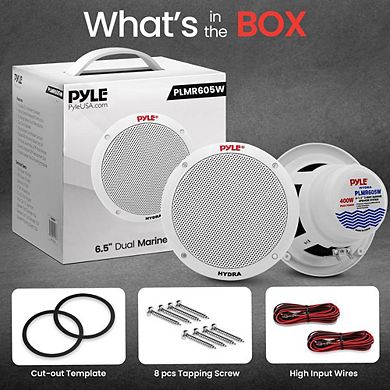 Pyle Dual 6.5'' Waterproof Marine Speakers - 2-Way Full Range Stereo Sound, White (PLMR605W)