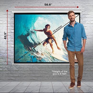 Pyle 72-Inch Auto-Locking Roll Down Projector Screen - Matte White (PRJSM7206)