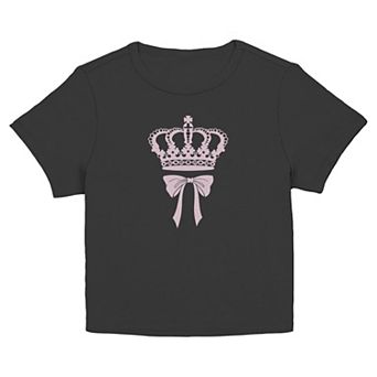 Juniors' Crown & Bow Short Sleeve Baby Tee