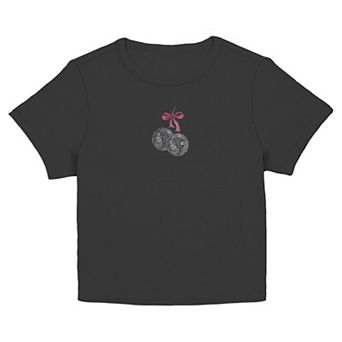 Juniors' SO® Cherries Disco Ball Short Sleeve Baby Tee