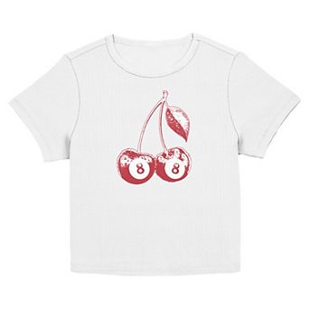 Juniors' SO® 8 Ball Cherries Short Sleeve Baby Tee