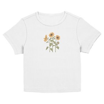 Juniors' SO® Three Sunflowers Short Sleeve Baby Tee