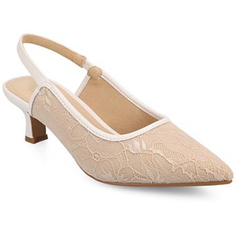 Journee Paulina Women's Slingback Pointed Toe Kitten Heel Pumps