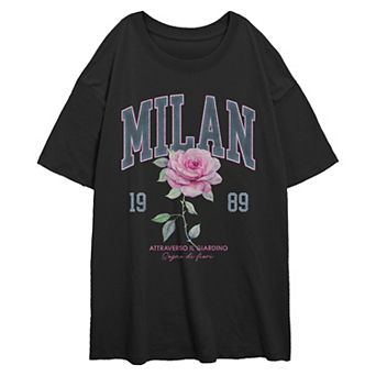 Juniors' SO® Milan Rose Short Sleeve Oversize Graphic Tee