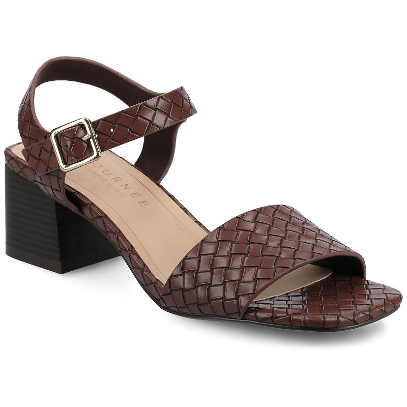 Journee Shaina Ankle Strap Women's Block Heel Sandals, Size: 9, Brown Woven