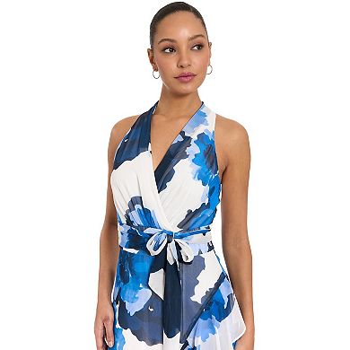 Petite London Times Halter Maxi Dress with Sash Belt