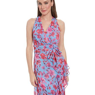 Petite London Times Halter Maxi Dress with Sash Belt