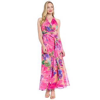 Petite London Times Halter Maxi Dress with Sash Belt