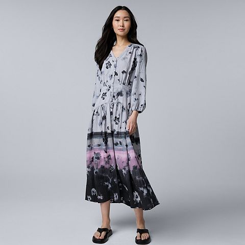 Женские платья Simply Vera Women's Simply Vera Vera Wang Long Sleeve Dropwaist Maxi Dress