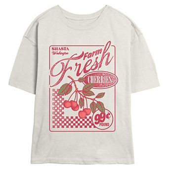 Juniors' Farm Fresh Cherries Graphic Tee