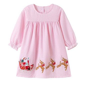 Autumn Arrival Cartoon Animals Christmas Pattern Long Sleeves Crew Neck Dress for Stylish Girls