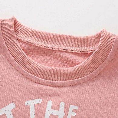 Spring and Autumn Girls Letters Pattern Long Sleeves Pullover and Cartoon Pants Clothing Set