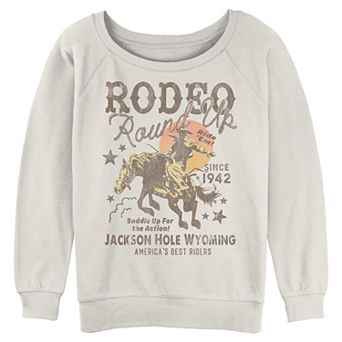 Juniors' Rodeo Round Up Graphic Pullover Long Sleeve Slouchy Terry