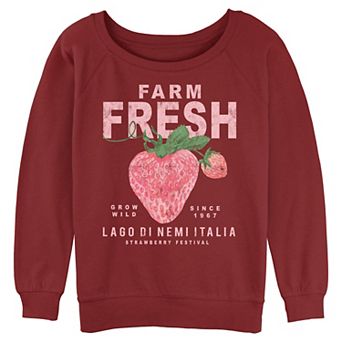Juniors' Farm Fresh Strawberries Long Sleeve Slouchy Terry Pullover