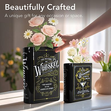 American Art Décor 2-pc. Whiskey & Botanist Ceramic Book Vase Table Decor Set