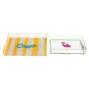 American Art Décor 2 pc Cheers & Flamingo Acrylic Serving Tray Set