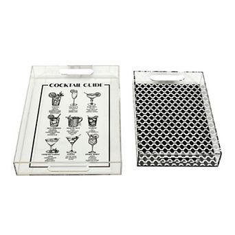 American Art Décor 2 pc Cocktail Guide & Retro Acrylic Serving Tray Set with Handles