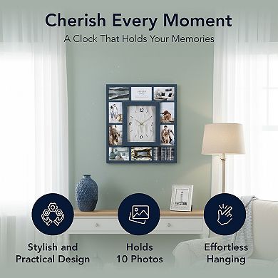 American Art Décor 21-Inch with 10 Photo Display Photo Collage Wall Clock