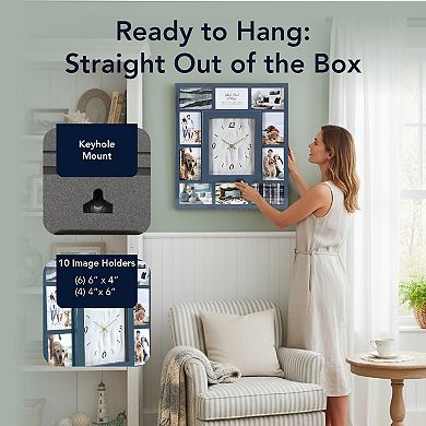 American Art Décor 21-Inch with 10 Photo Display Photo Collage Wall Clock