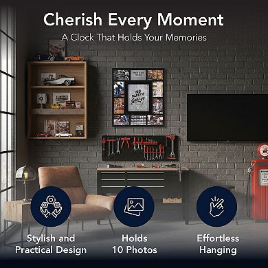 American Art Décor Photo Collage Big Daddy's Garage Wall Clock 21-Inch