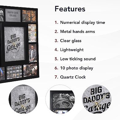 American Art Décor Photo Collage Big Daddy's Garage Wall Clock 21-Inch