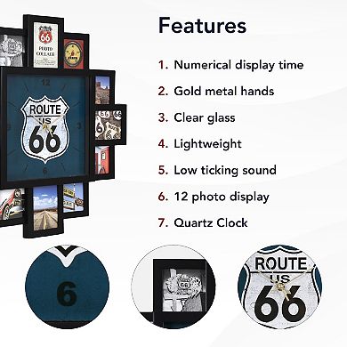 American Art Décor Photo Collage US Route 66 Wall Clock 20-Inch