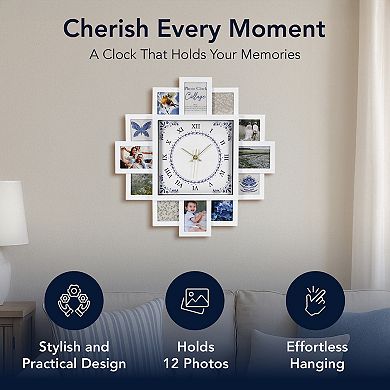 American Art Décor 20-Inch with 12 Image Holders Photo Collage Wall Clock