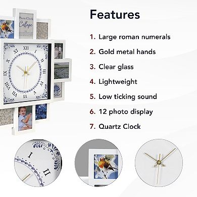 American Art Décor 20-Inch with 12 Image Holders Photo Collage Wall Clock