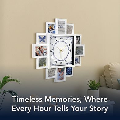 American Art Décor 20-Inch with 12 Image Holders Photo Collage Wall Clock