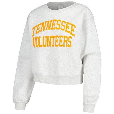 Women's ZooZatz Oatmeal Tennessee Volunteers Core Chenille Cropped Pullover Sweatshirt