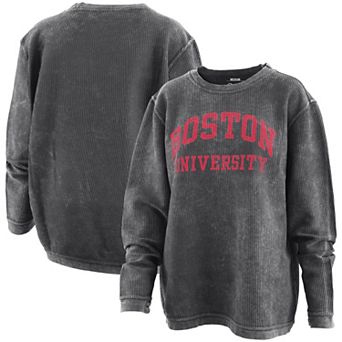 Women's Pressbox Black Boston University Comfy Cord Vintage Wash Basic Arch Pullover Sweatshirt