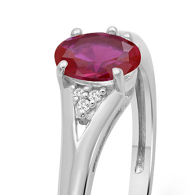 Jewelexcess Sterling Silver Oval Gemstone & Diamond Accent Fashion Ring