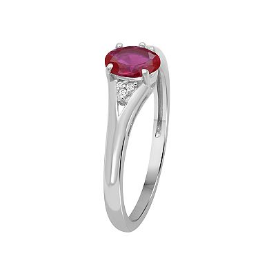 Jewelexcess Sterling Silver Oval Gemstone & Diamond Accent Fashion Ring
