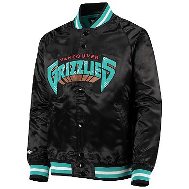 Youth Mitchell & Ness Black Vancouver Grizzlies Hardwood Classics Satin Raglan Full-Snap Jacket