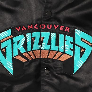 Youth Mitchell & Ness Black Vancouver Grizzlies Hardwood Classics Satin Raglan Full-Snap Jacket