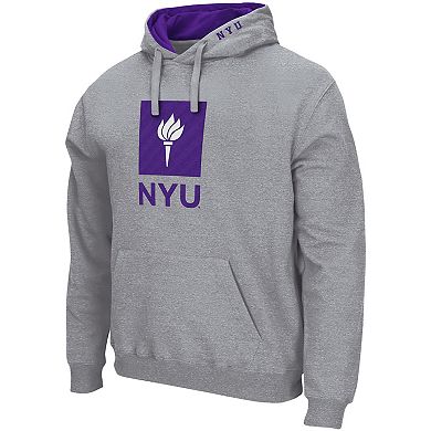 Men's Colosseum Heathered Gray NYU Violets Arch & Logo 3.0 Pullover Hoodie