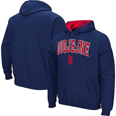 Men's Colosseum Navy Duquesne Dukes Arch & Logo 3.0 Pullover Hoodie