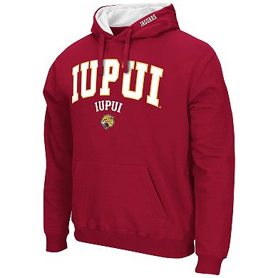 Men's Colosseum Crimson IUPUI Jaguars Arch & Logo 3.0 Pullover Hoodie