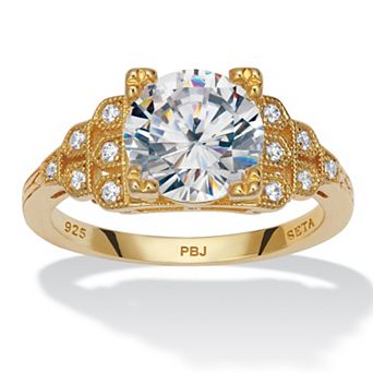 PalmBeach Jewelry 3.12 TCW Round Cubic Zirconia 14k Gold-Plated Sterling Silver Engagement Ring