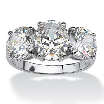 PalmBeach Jewelry 6.54 TCW Oval Cut Cubic Zirconia Platinum-plated Silver 3-Stone Bridal Ring
