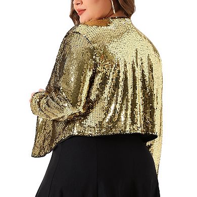 Women's Plus Size Sequin Cardigan Glitter Shinny Metallic Long Sleeve Shrug Bolero Cardigans Jackets