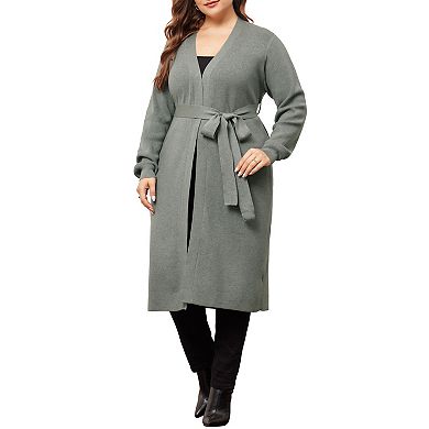 Women's Plus Size Sweater Cardigan Knit Sweater Long Sleeve Belted Overwear Long Cardigans