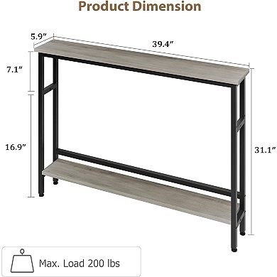 Slim 5.9" Sofa Table, 2-Tier Narrow Console with Adjustable Shelf, Space-Saving for Living Room