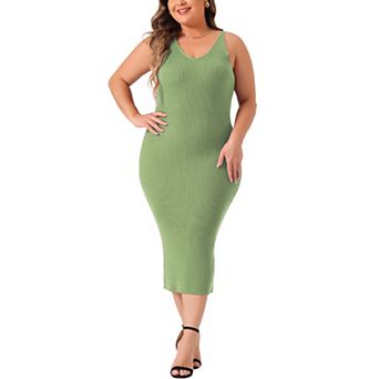 Women's Plus Size Sweater Dress Sleeveless V Neck Ribbed Knit Bodycon Cami Sweater Dresses
