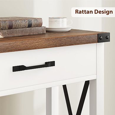 Wooden Farmhouse Console Table with 2 Drawers & Storage for Entryway, Living Room or Hallway