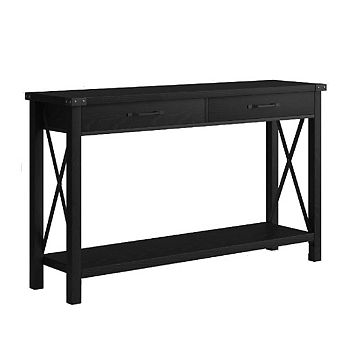 Wooden Farmhouse Console Table with 2 Drawers & Storage for Entryway, Living Room or Hallway