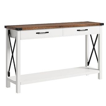 Wooden Farmhouse Console Table with 2 Drawers & Storage for Entryway, Living Room or Hallway