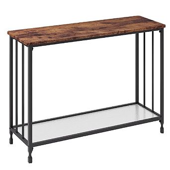 Narrow Console Table, Glass Shelf & Metal Frame for Hallway, Living Room, Bedroom