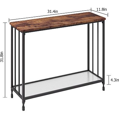 Narrow Console Table, Glass Shelf & Metal Frame for Hallway, Living Room, Bedroom